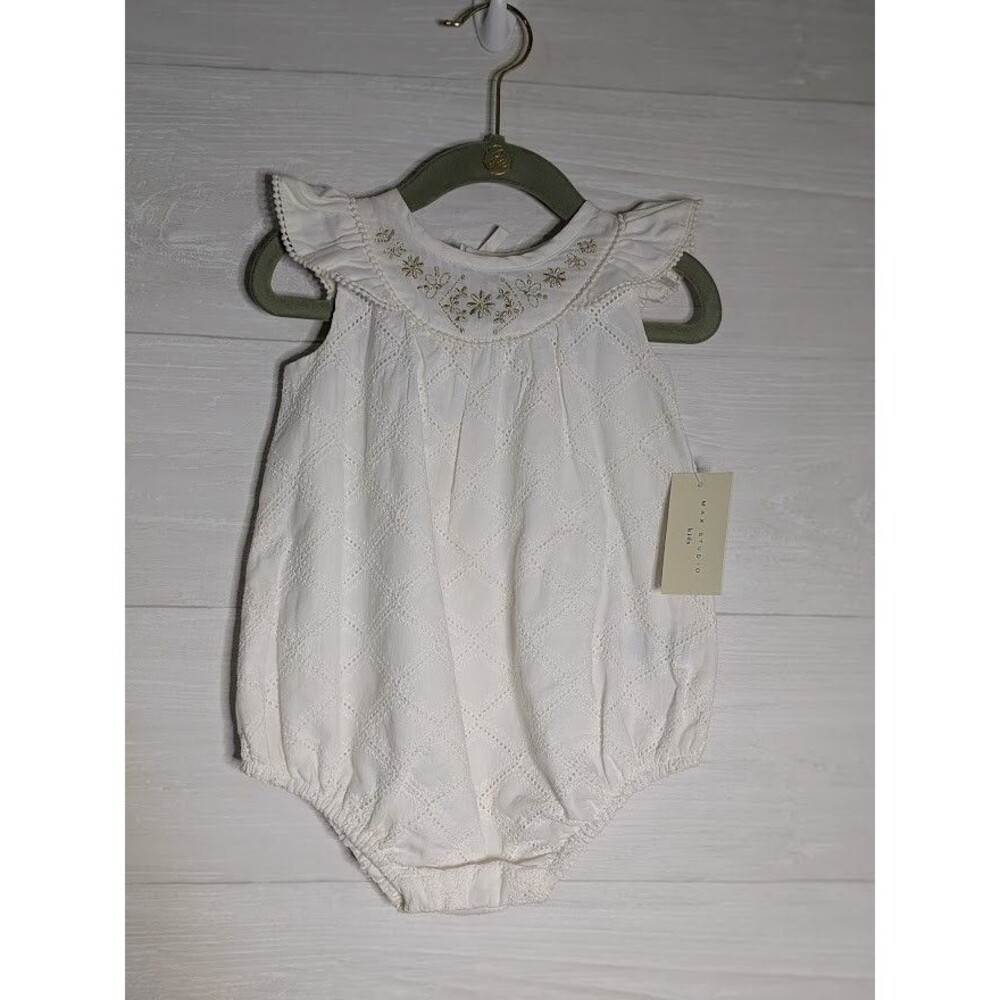 NWT Max Studio Kids Baby Girls White Eyelet Romper Embroidered Bodysuit 18M
